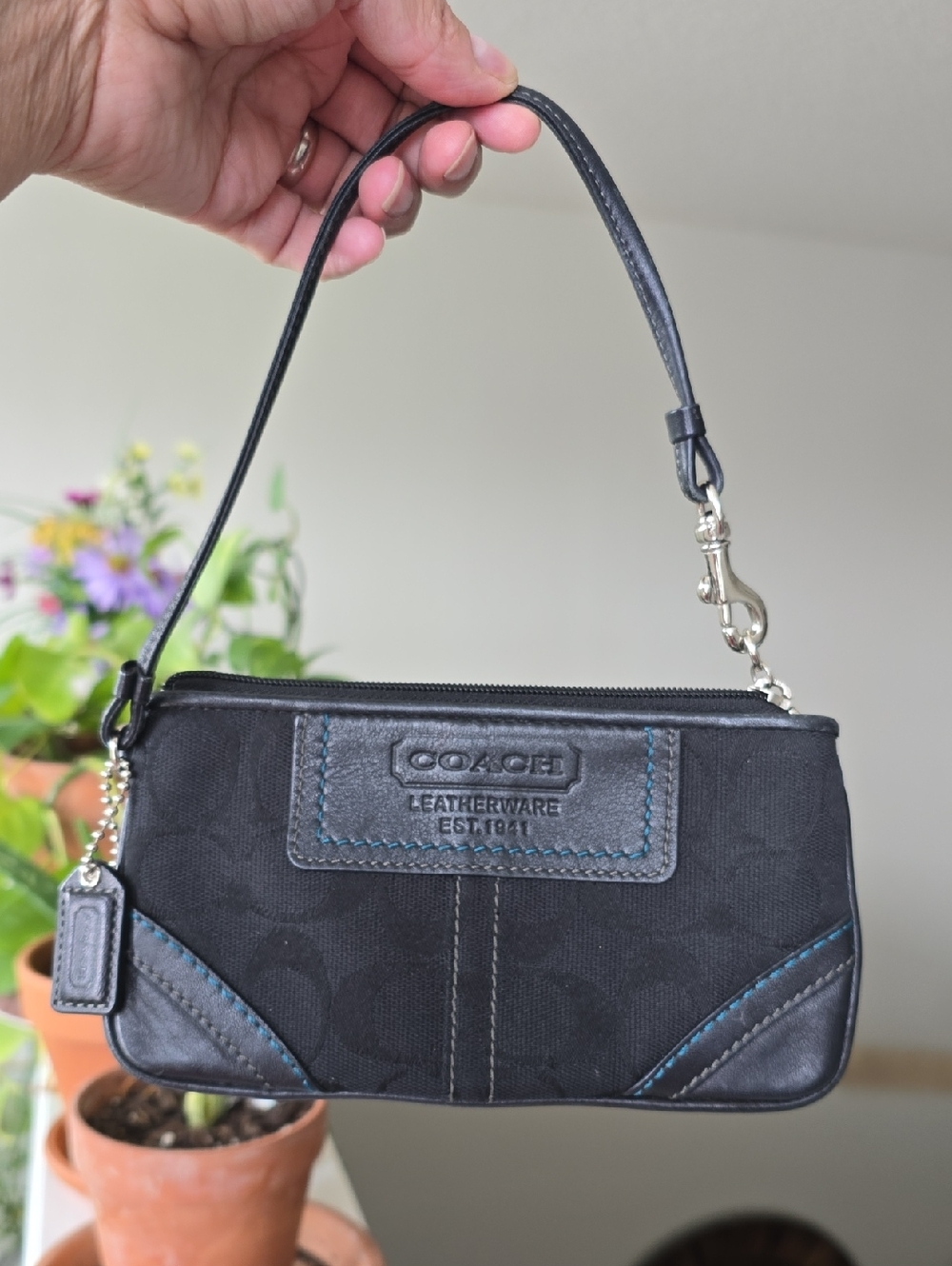 Coach Leatherware Est.1941 Collection In Black Jacquard Signature Wristlet